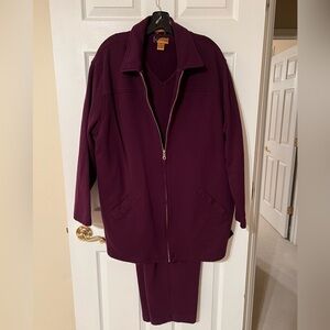 Plum Full-Zip Jacket, Long-Sleeved Top, and Pants Set